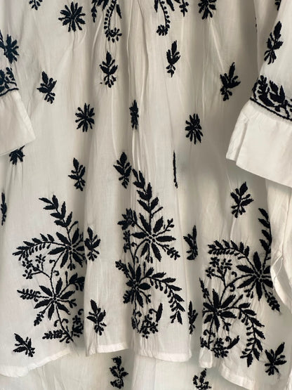 Black Floral Embroidered Cotton Top