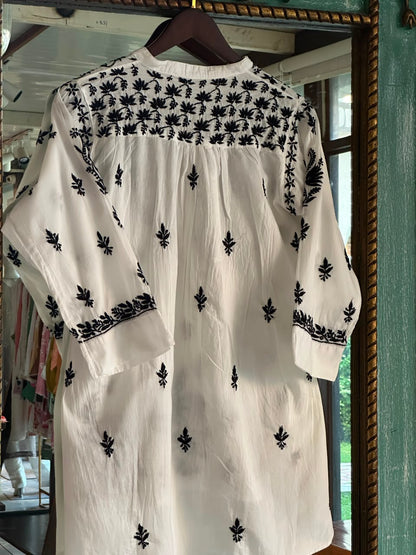 Black Floral Embroidered Cotton Top