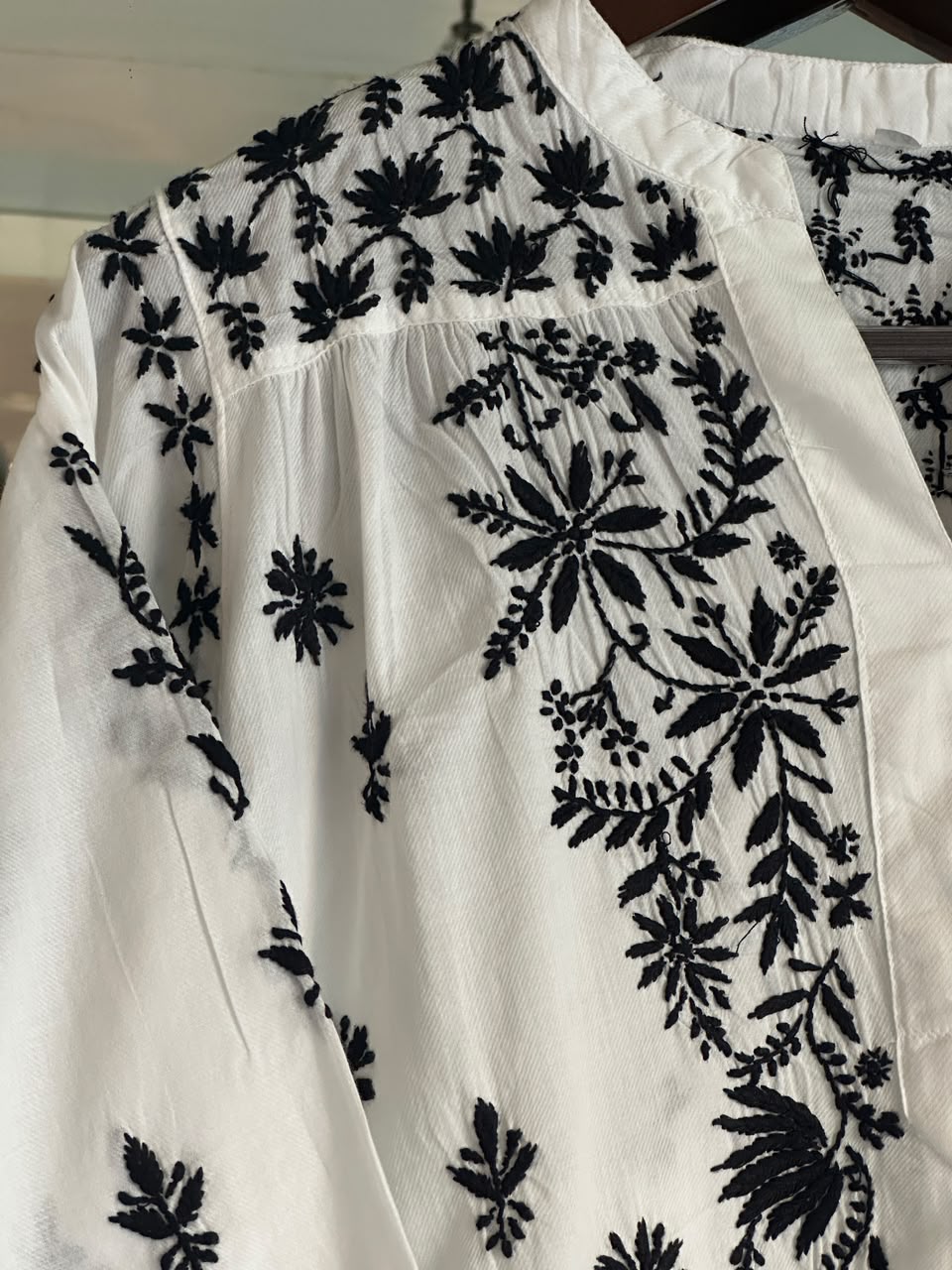 Black Floral Embroidered Cotton Top