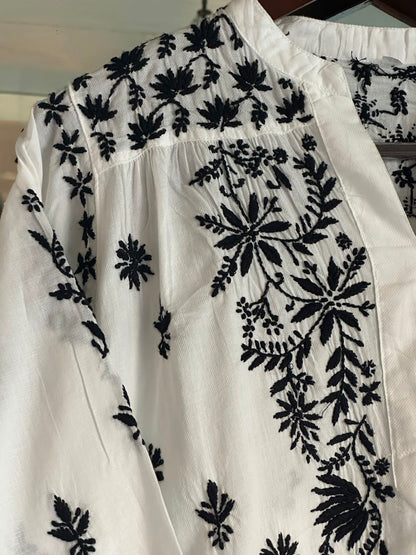 Black Floral Embroidered Cotton Top