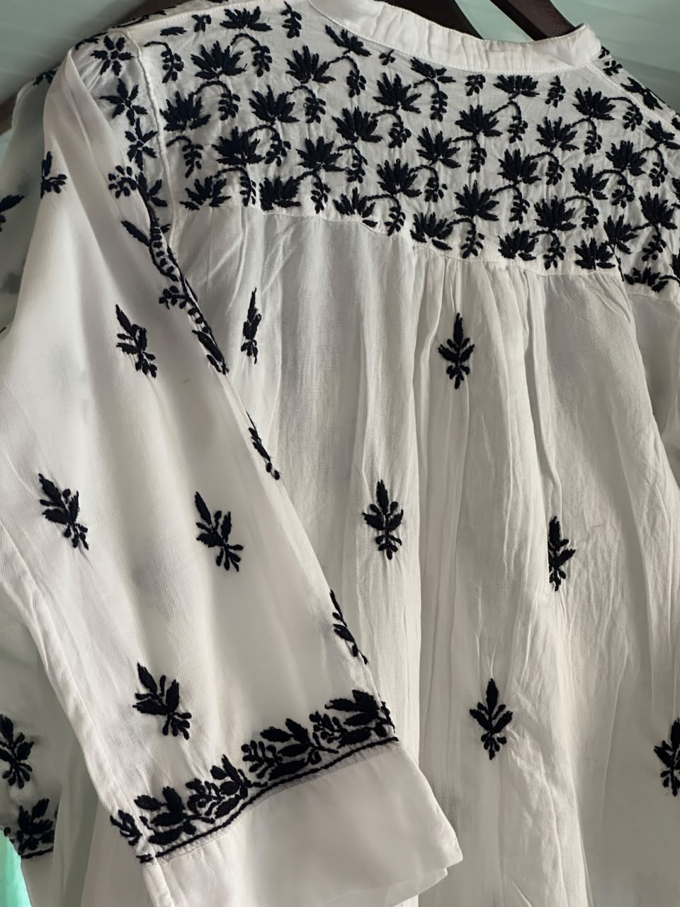 Black Floral Embroidered Cotton Top