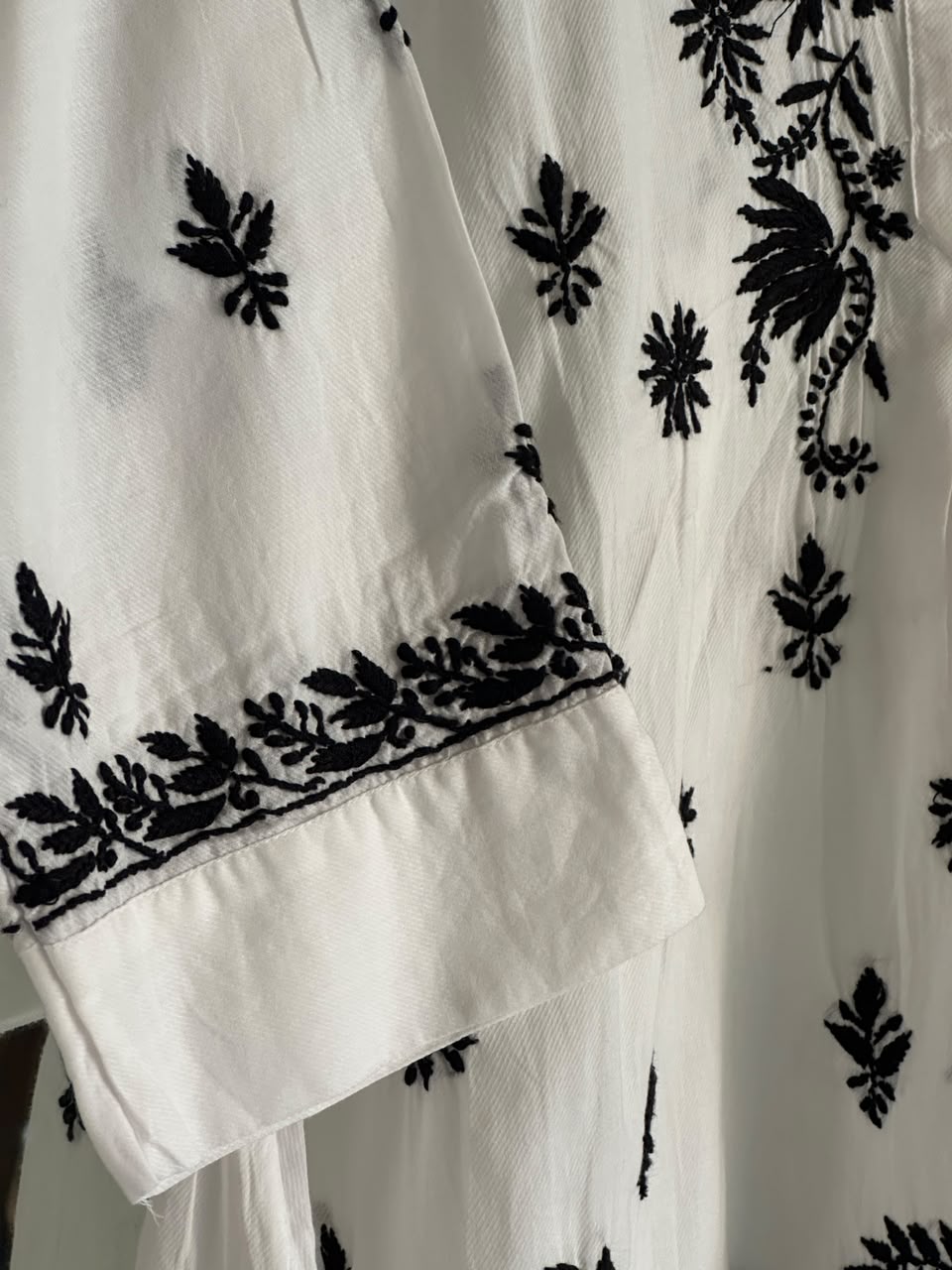 Black Floral Embroidered Cotton Top