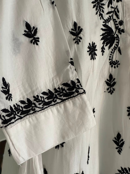 Black Floral Embroidered Cotton Top