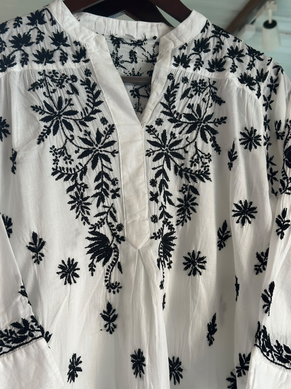 Black Floral Embroidered Cotton Top