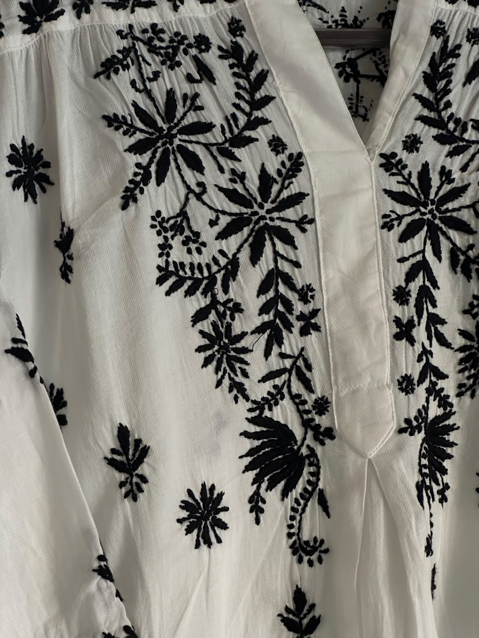 Black Floral Embroidered Cotton Top