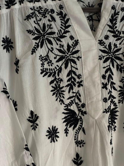 Black Floral Embroidered Cotton Top