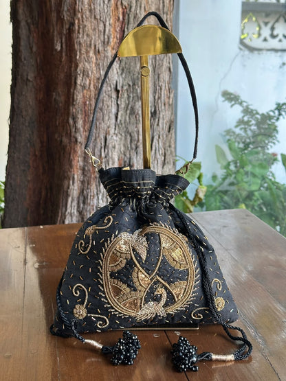 Black Gold Raw Silk Zardosi Polti Bags