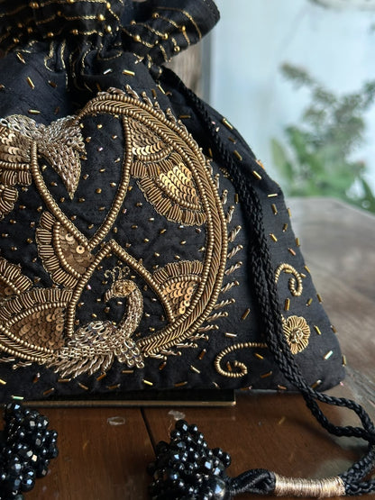 Black Gold Raw Silk Zardosi Polti Bags