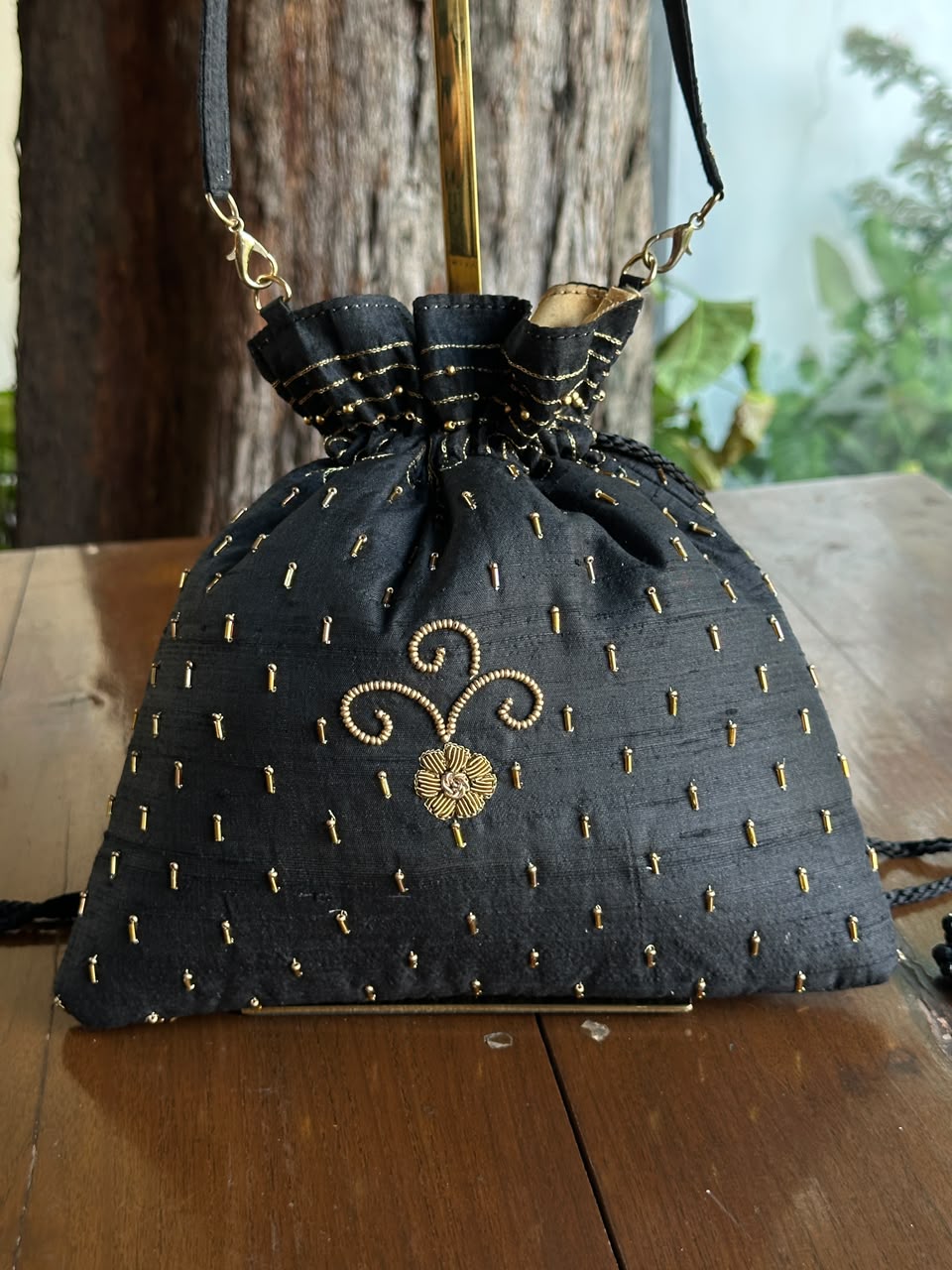 Black Gold Raw Silk Zardosi Polti Bags