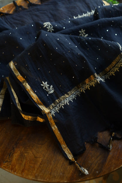 Black Kota Chikankari Mukaish Kamdani Dupatta With Tissue Border