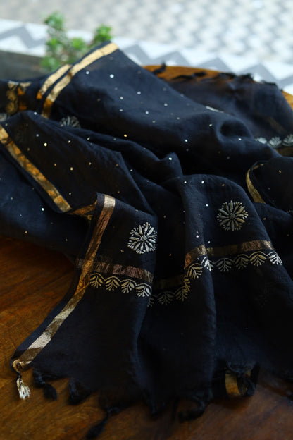 Black Kota Chikankari Mukaish Kamdani Dupatta With Tissue Border