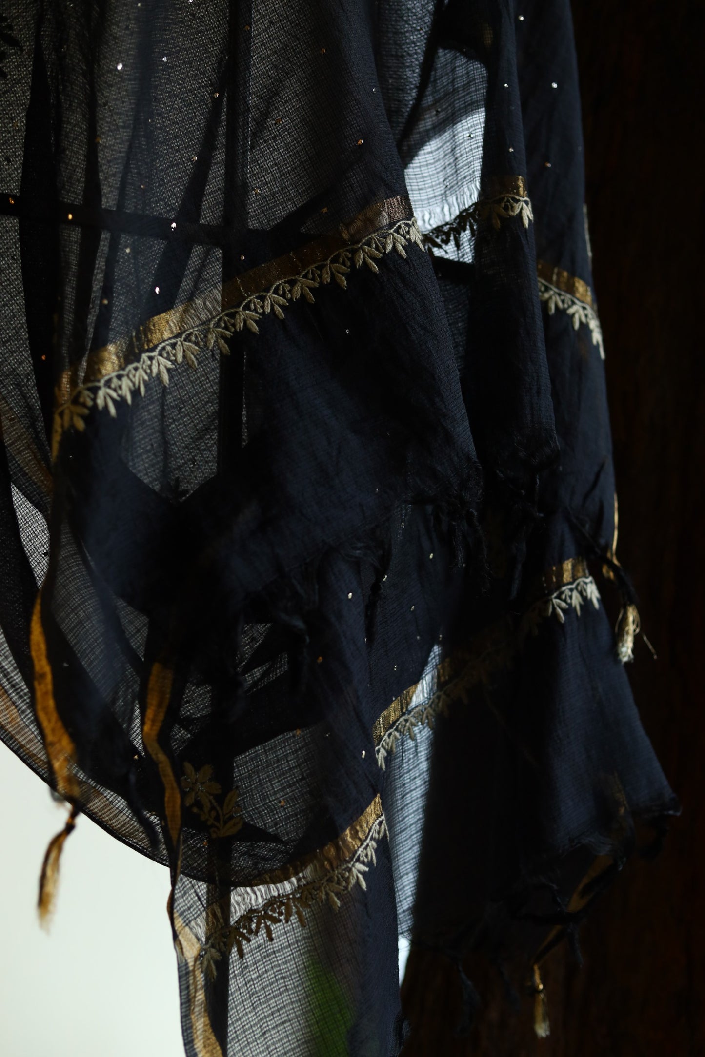 Black Kota Chikankari Mukaish Kamdani Dupatta With Tissue Border