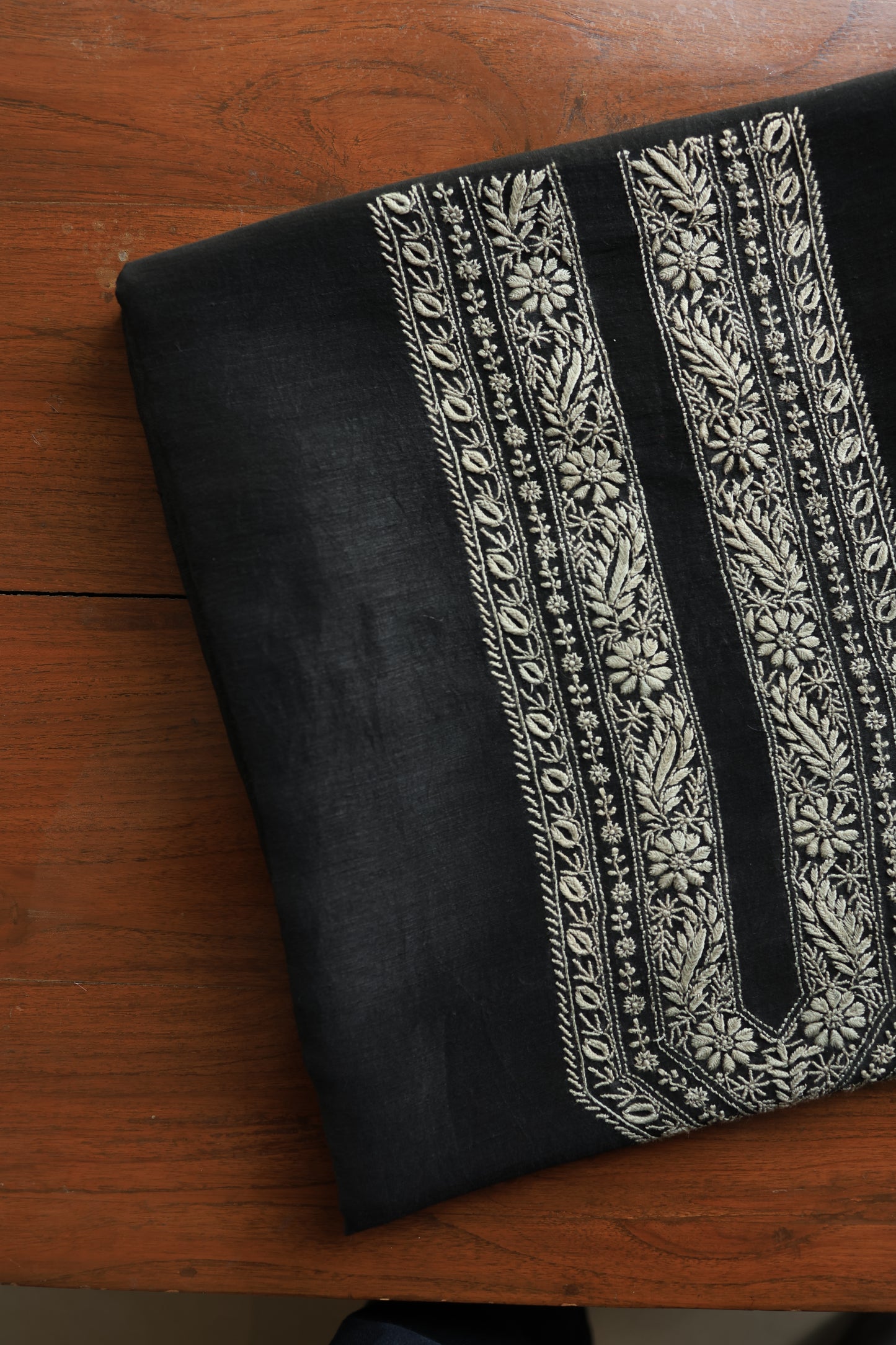 Black Linen Chikankari Unstitched Men's Kurtas Fabric