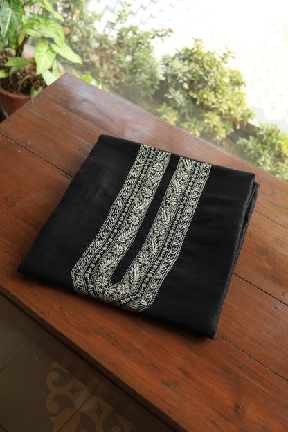 Black Linen Chikankari Unstitched Men's Kurtas Fabric
