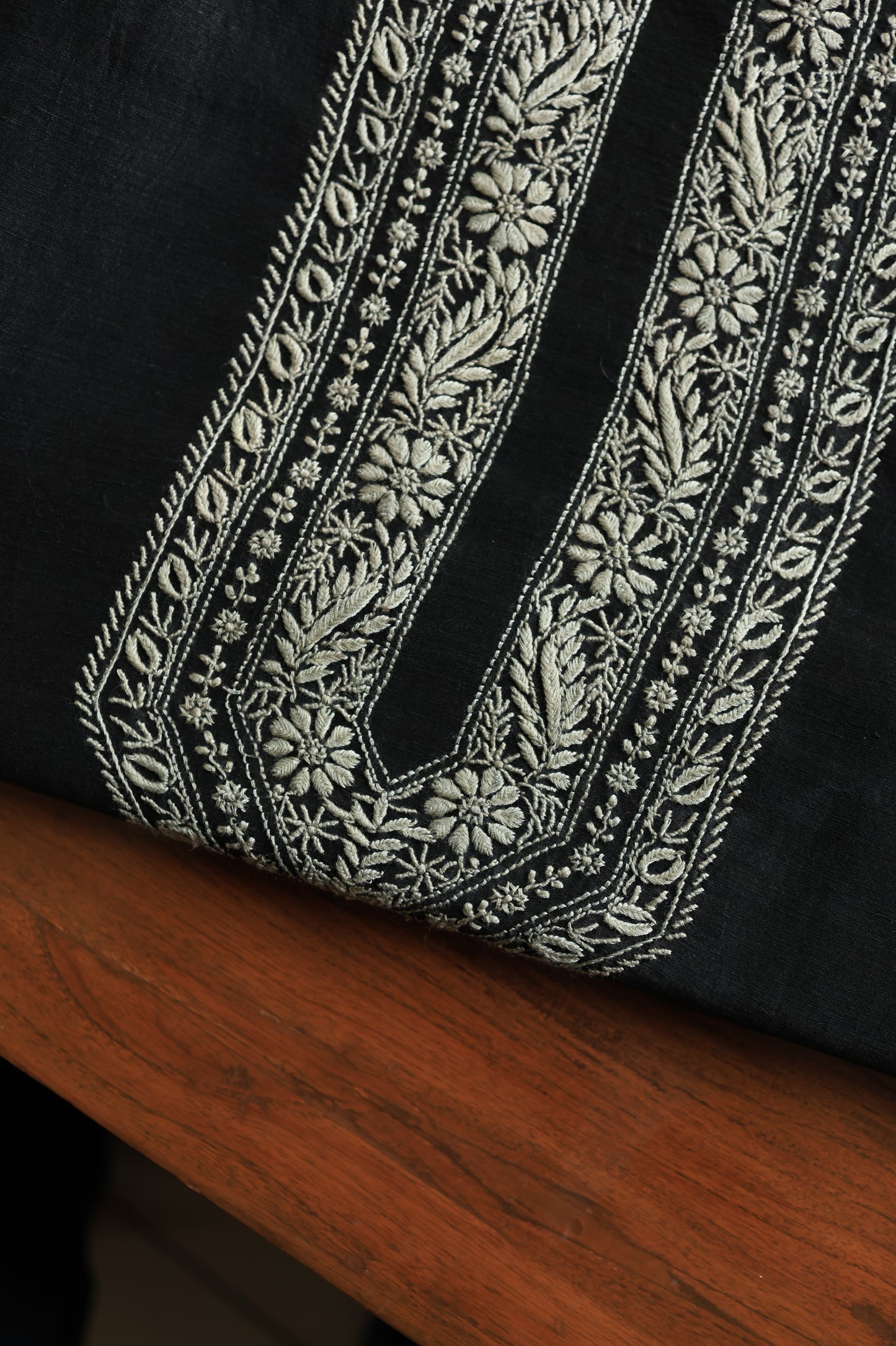 Black Linen Chikankari Unstitched Men's Kurtas Fabric