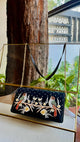 Black Linen Silk Bird Motif Resham Thread Emroidery Handle Sling Clutch