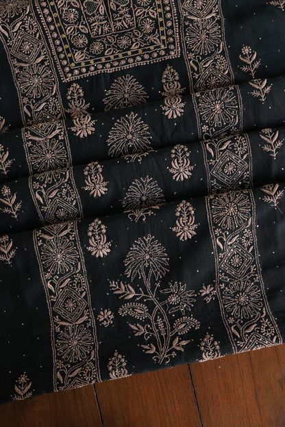 Black Mal Cotton Fine Chikankari With Kamdani Work Unstitched Fabric