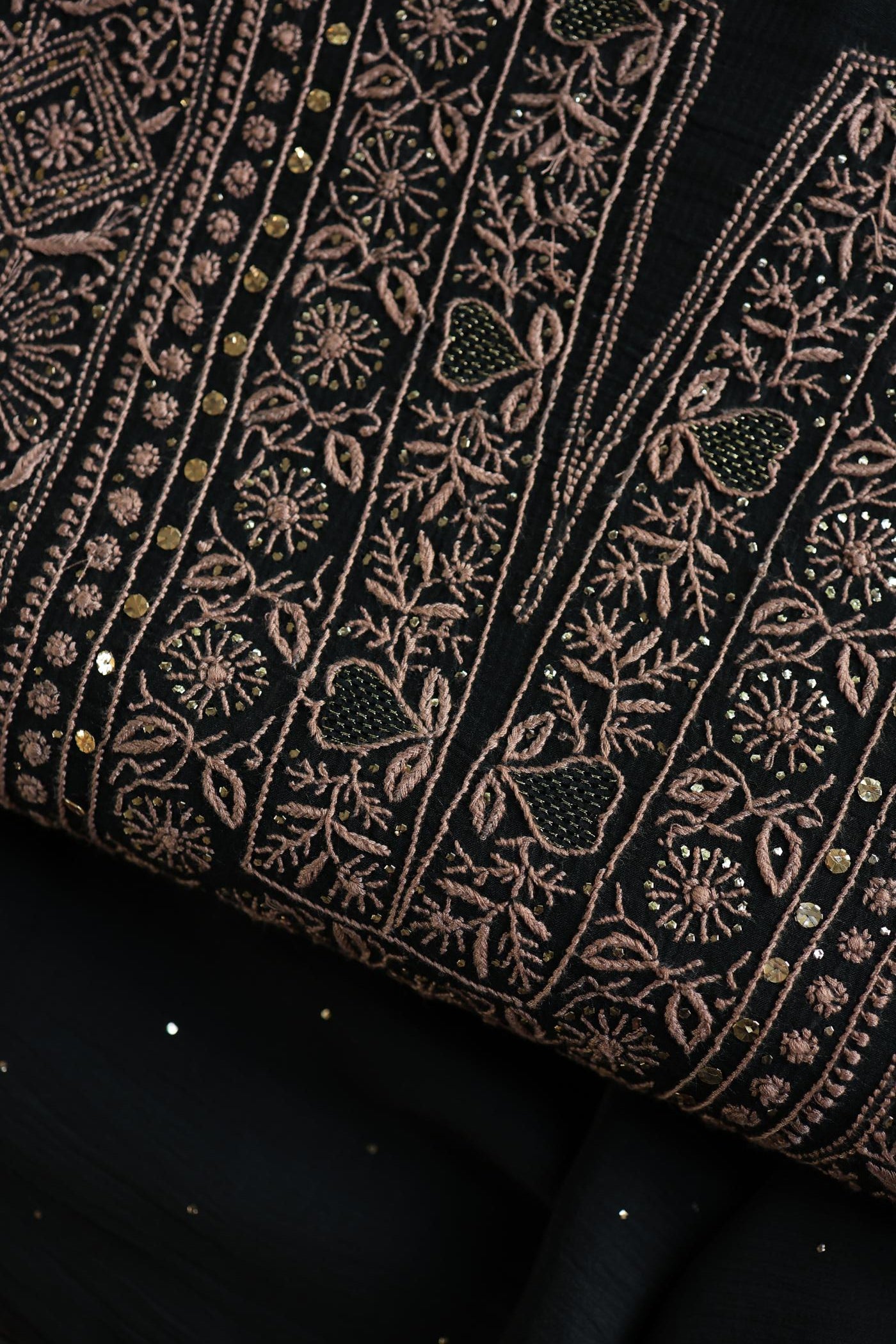 Black Mal Cotton Fine Chikankari With Kamdani Work Unstitched Fabric
