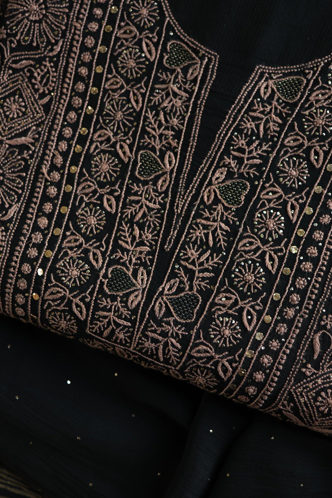Black Mal Cotton Fine Chikankari With Kamdani Work Unstitched Fabric