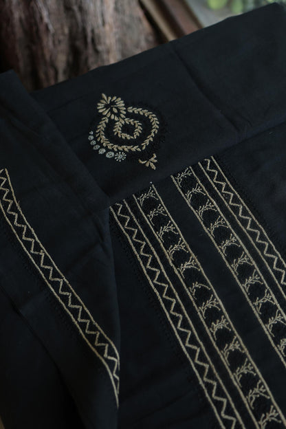 Black Malkha Handspun Khadi Kurtas Unisex Fabric