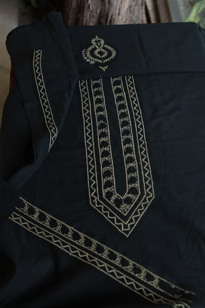 Black Malkha Handspun Khadi Kurtas Unisex Fabric