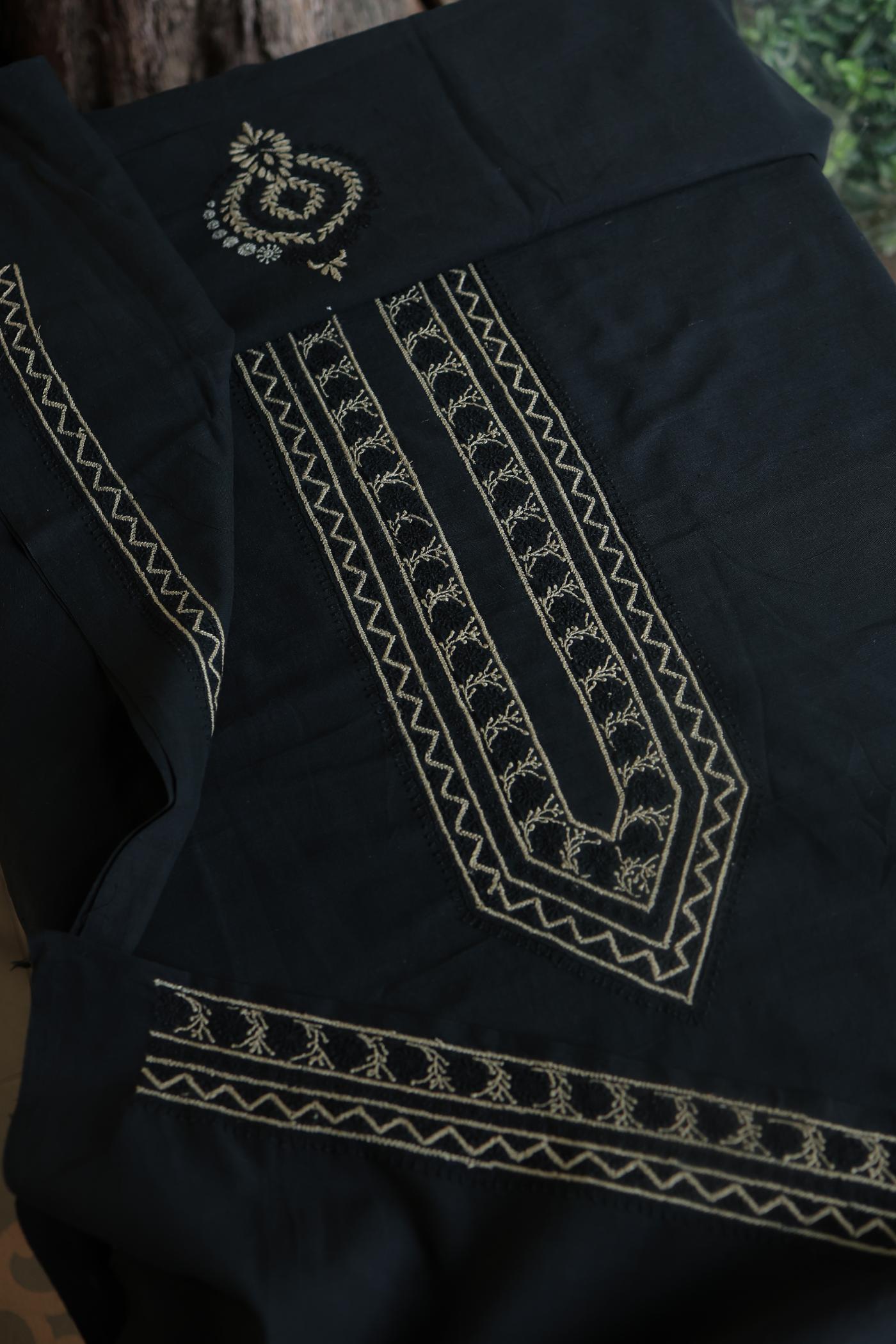 Black Malkha Handspun Khadi Kurtas Unisex Fabric