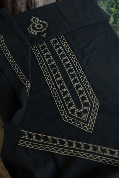 Black Malkha Handspun Khadi Kurtas Unisex Fabric