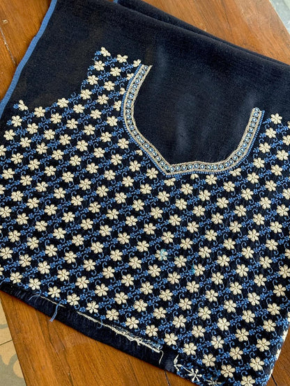 Black Moonga Silk Chikankari Unstitched Blouse Fabric