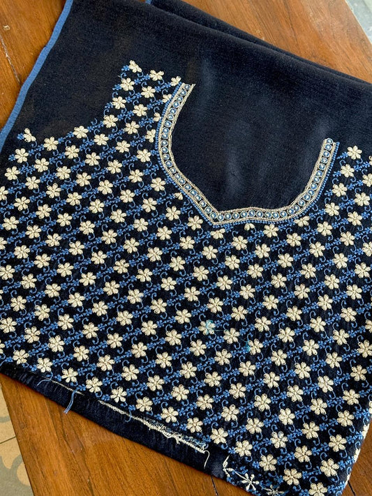 Black Moonga Silk Chikankari Unstitched Blouse Fabric
