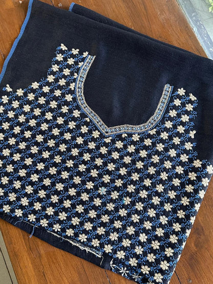 Black Moonga Silk Chikankari Unstitched Blouse Fabric