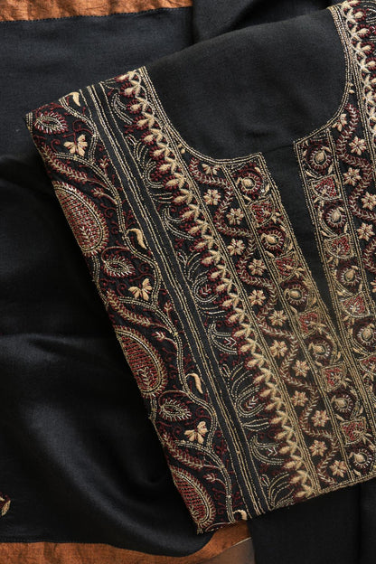 Black Moonga Silk Chikankari Unstitched Fabric