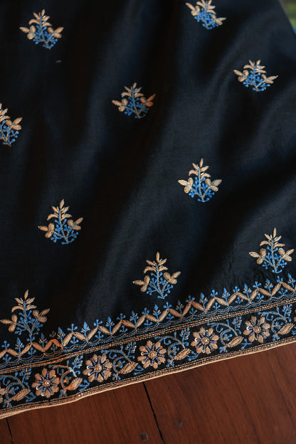 Black Moonga Silk Chikankari Unstitched Fabrics