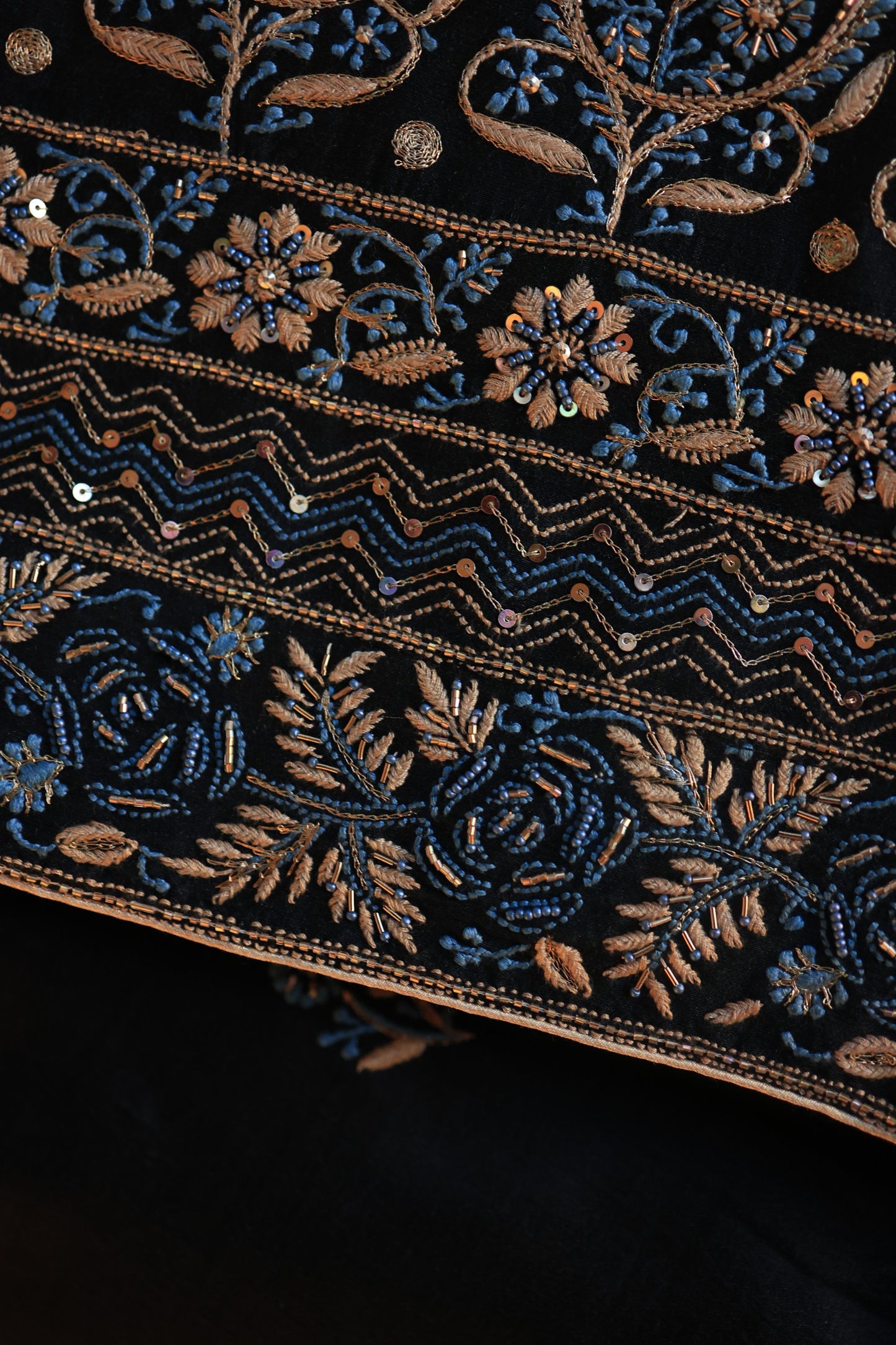 Black Moonga Silk Chikankari Unstitched Fabrics