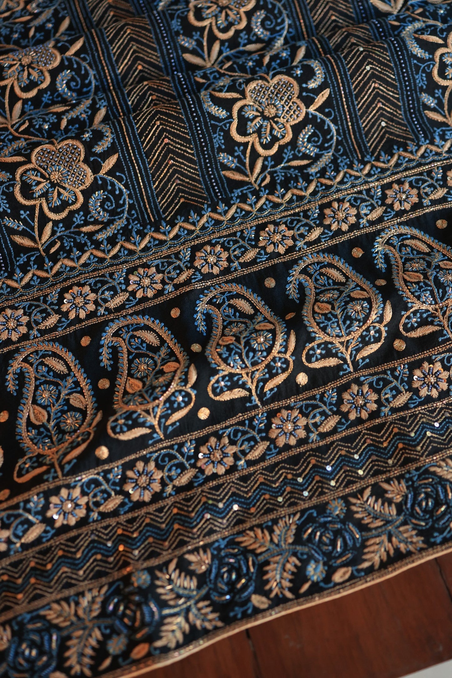 Black Moonga Silk Chikankari Unstitched Fabrics