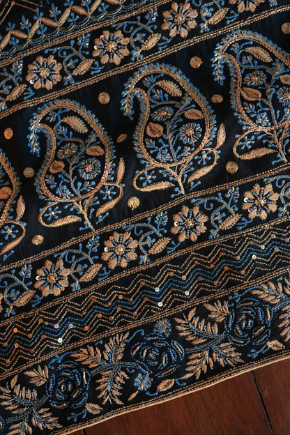 Black Moonga Silk Chikankari Unstitched Fabrics