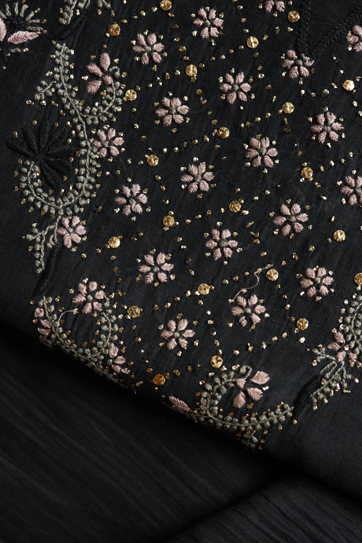 Black Mul Chanderi Silk Kalamkari Unstitched Kurta Dupatta Set
