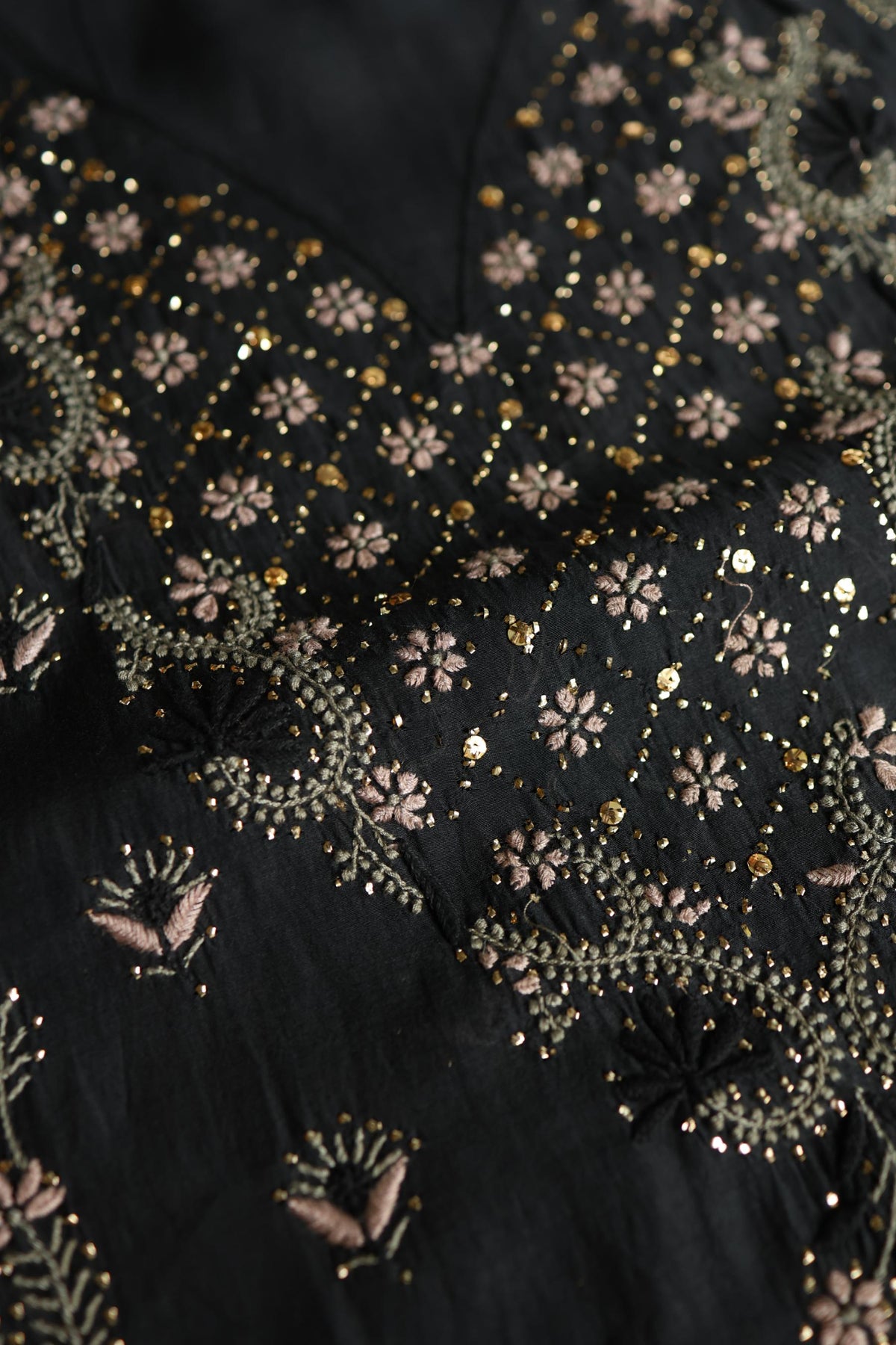 Black Mul Chanderi Silk Kalamkari Unstitched Kurta Dupatta Set