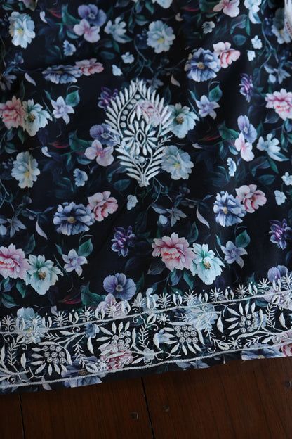 Black Multi Kurta Fabric with Chikankari Embroidered Neckline