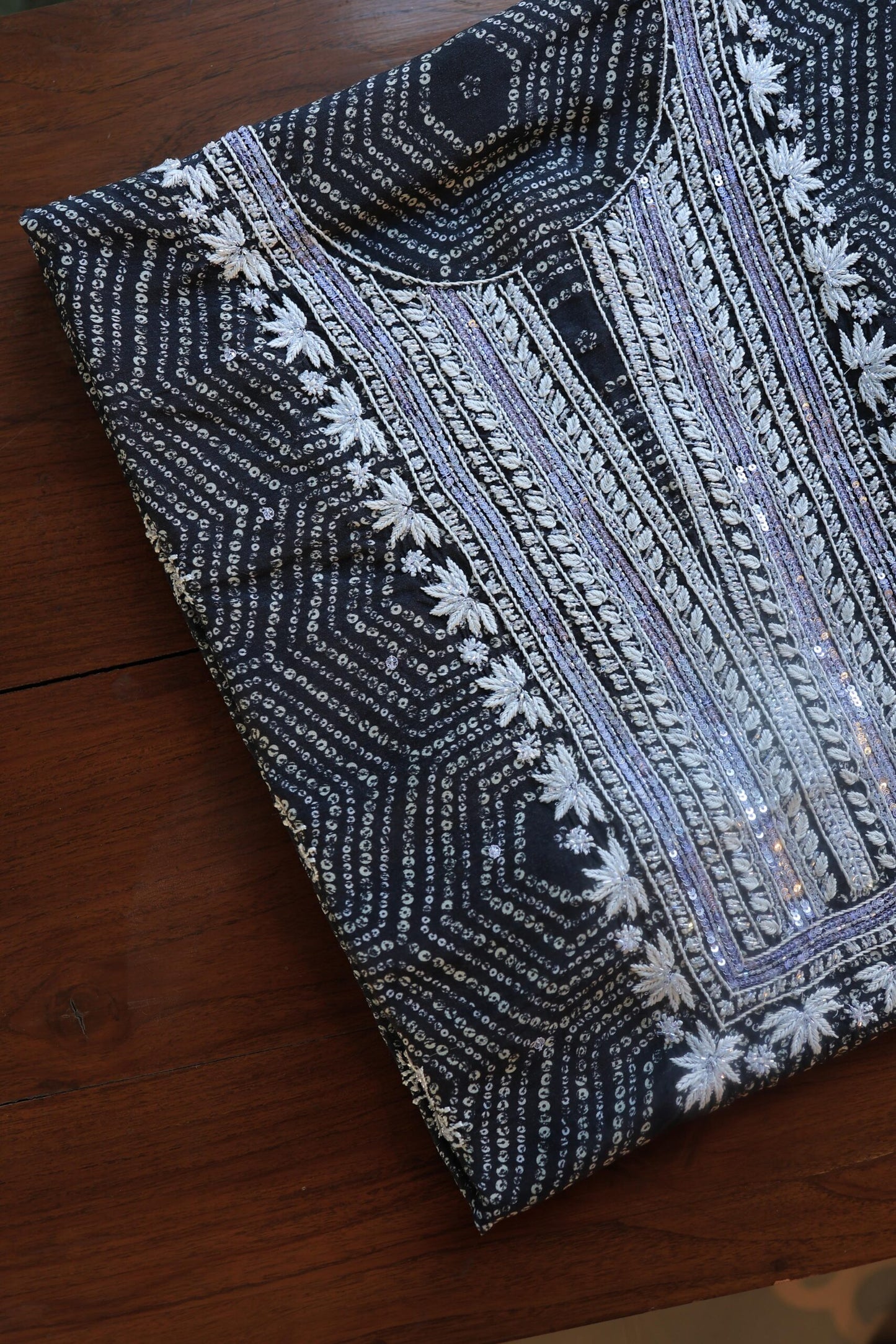 Black Muslin Chikankari Kurta Fabric