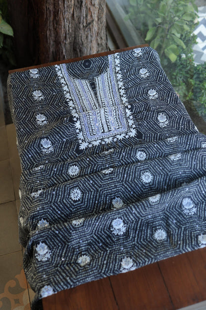 Black Muslin Chikankari Kurta Fabric