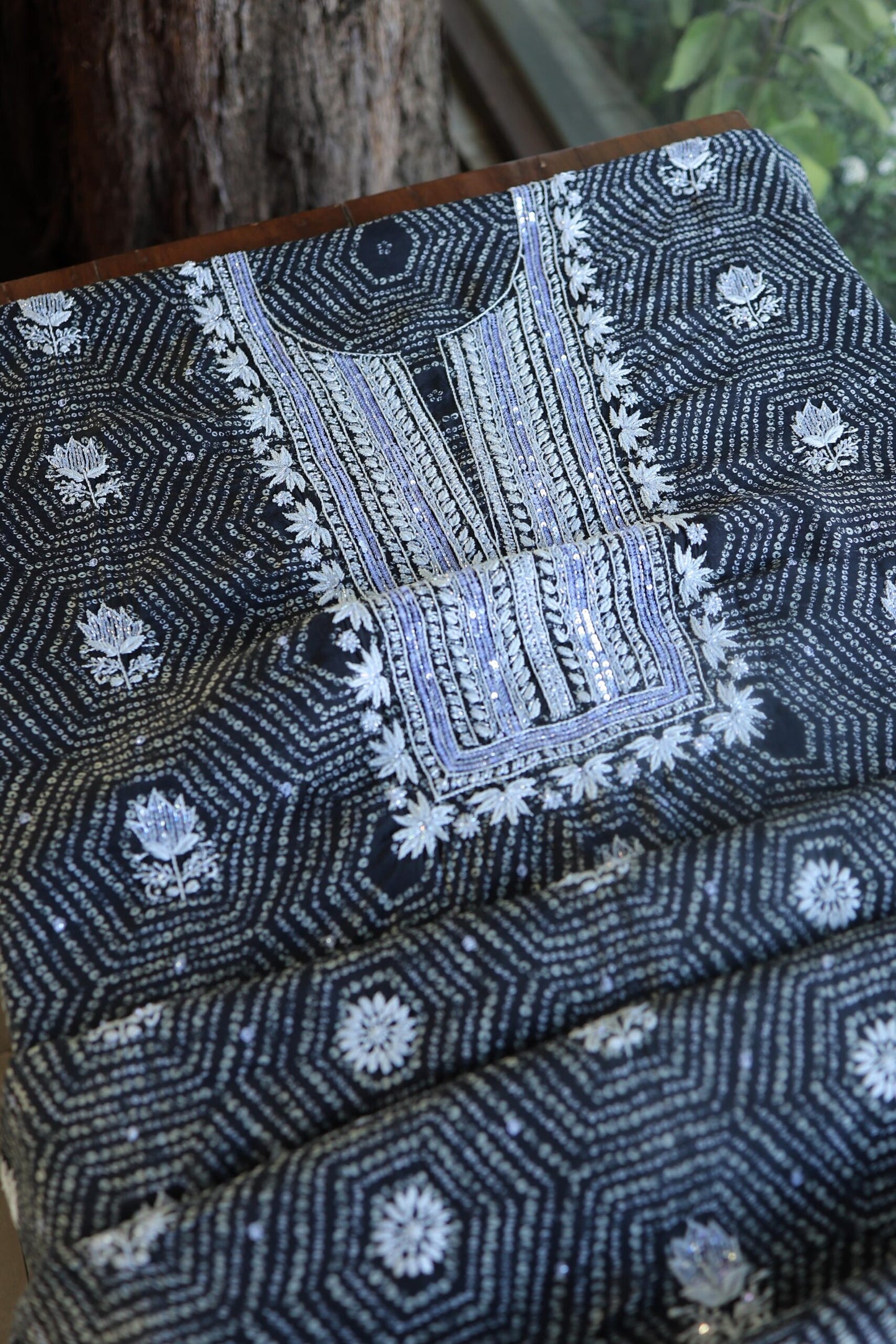 Black Muslin Chikankari Kurta Fabric
