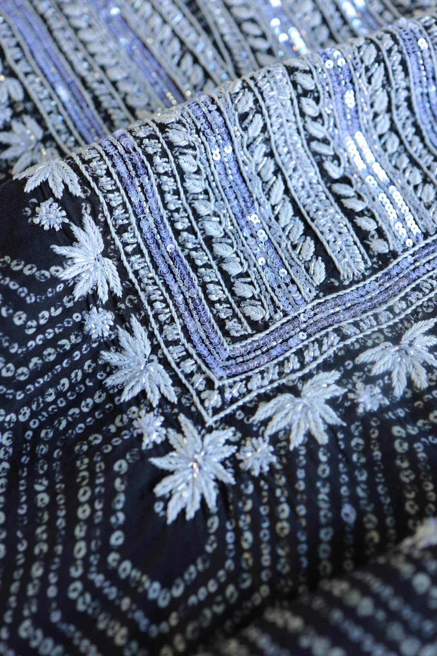 Black Muslin Chikankari Kurta Fabric