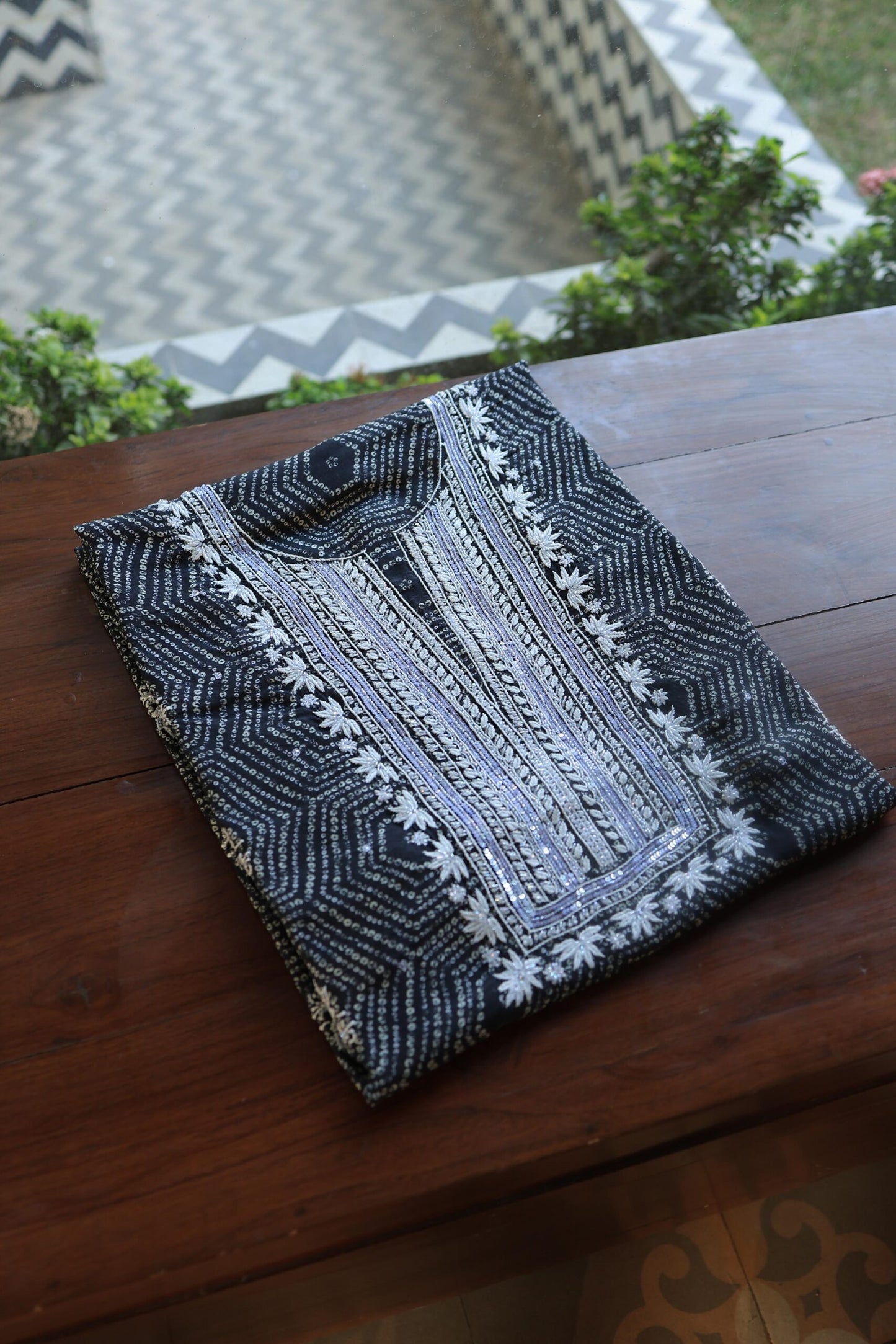 Black Muslin Chikankari Kurta Fabric