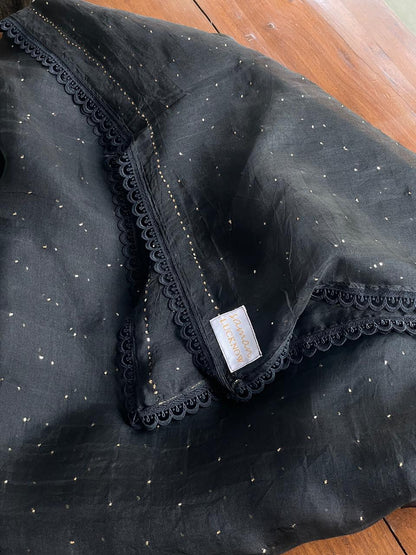 Black Noor Organza Mukaish Kamdani Dupatta With Lace