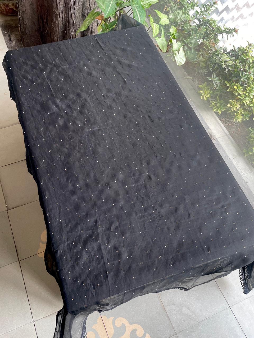 Black Noor Organza Mukaish Kamdani Dupatta With Lace