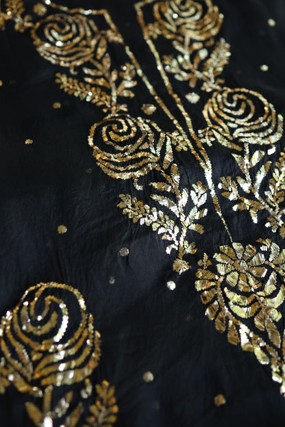 Black Noor Organza Silk Chikankari Unstitched Kurta Dupatta Set