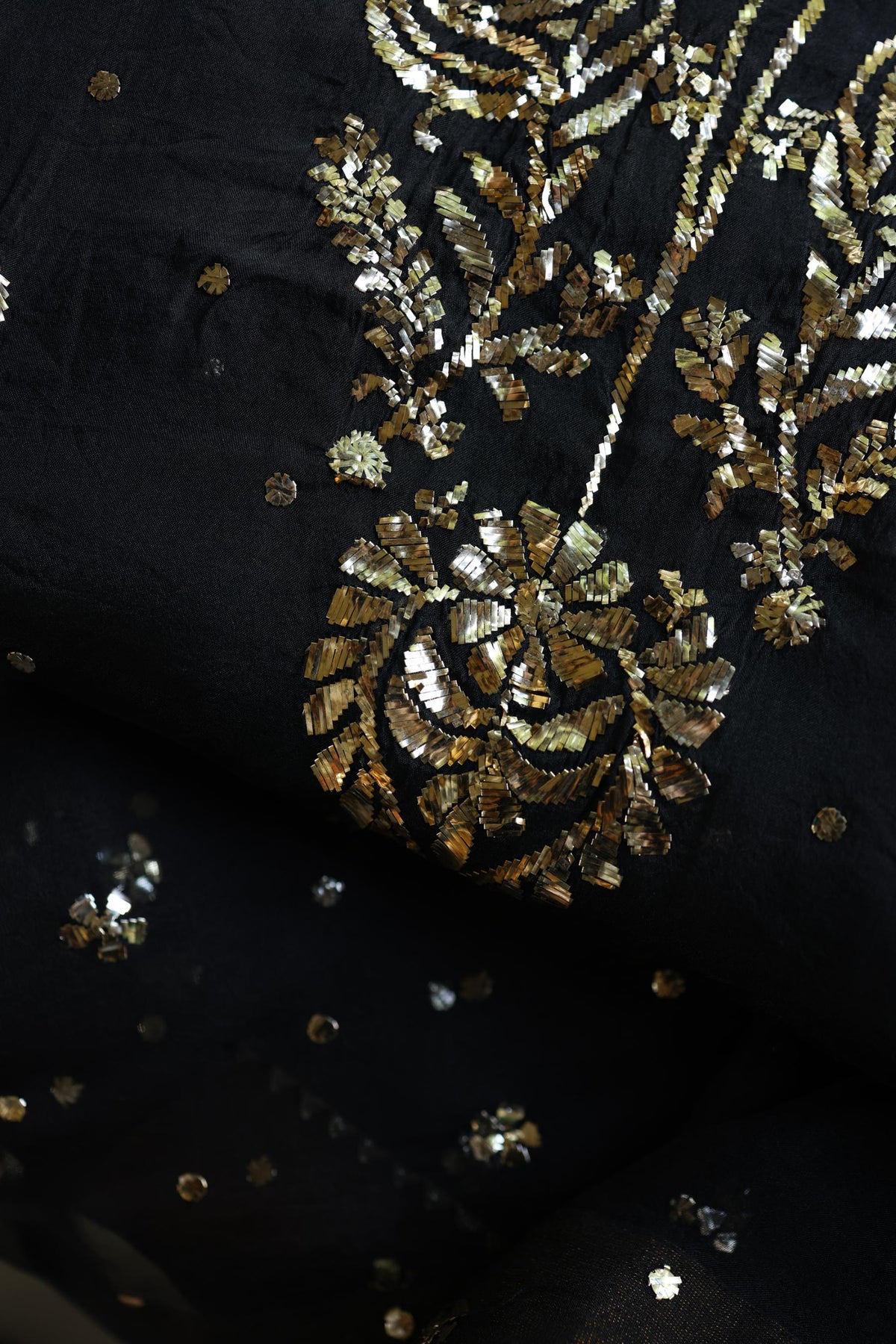 Black Noor Organza Silk Chikankari Unstitched Kurta Dupatta Set