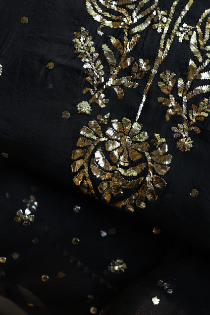 Black Noor Organza Silk Chikankari Unstitched Kurta Dupatta Set