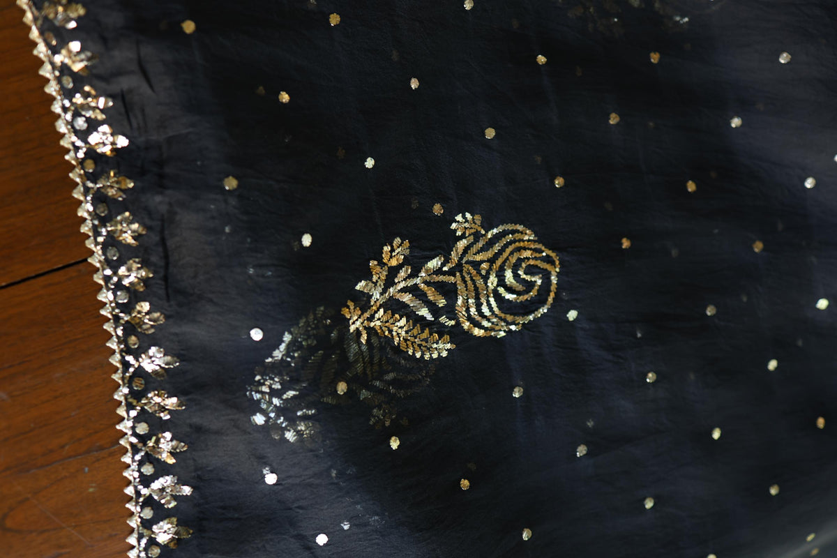 Black Noor Organza Silk Chikankari Unstitched Kurta Dupatta Set