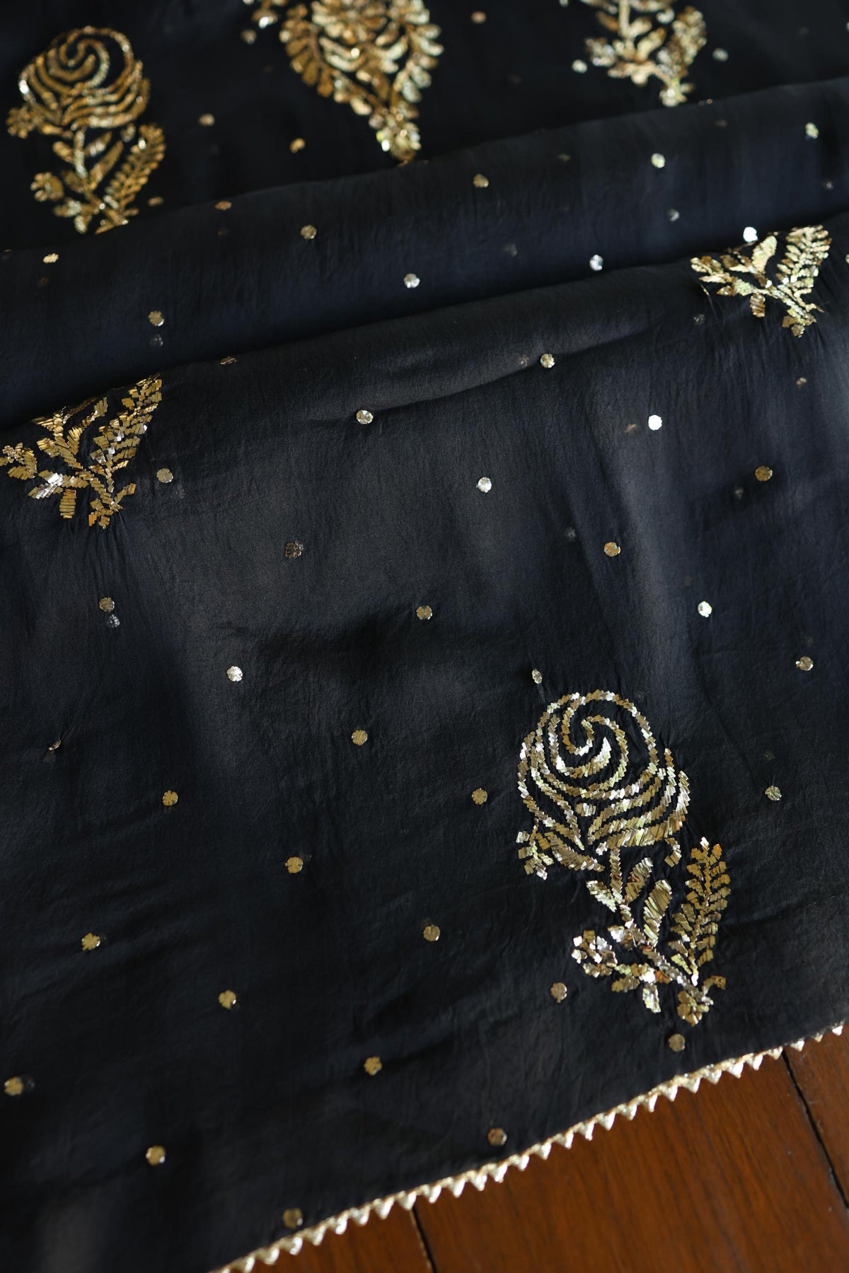 Black Noor Organza Silk Chikankari Unstitched Kurta Dupatta Set